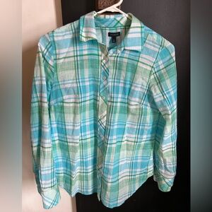 Madras Plaid Long Sleeve Cotton Button Down Top Size XS